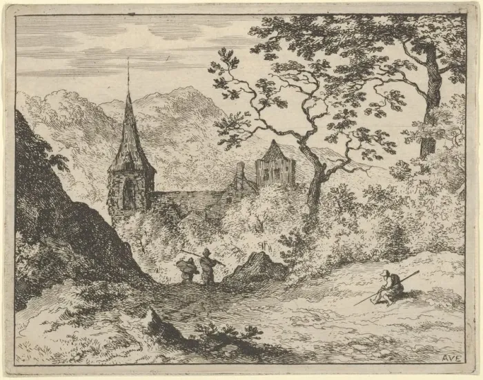 Framed Print : The Church in the Valley, 17th century. Creator: Allart van Everdingen Framed Print : The Church in the Valley, 17th century. Creator: Allart van Everdingen