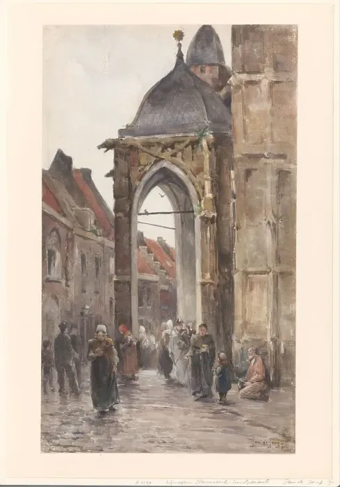 Framed Print : Churchgoers outside a church, 1890. Creator: Jan de Jong Framed Print : Churchgoers outside a church, 1890. Creator: Jan de Jong