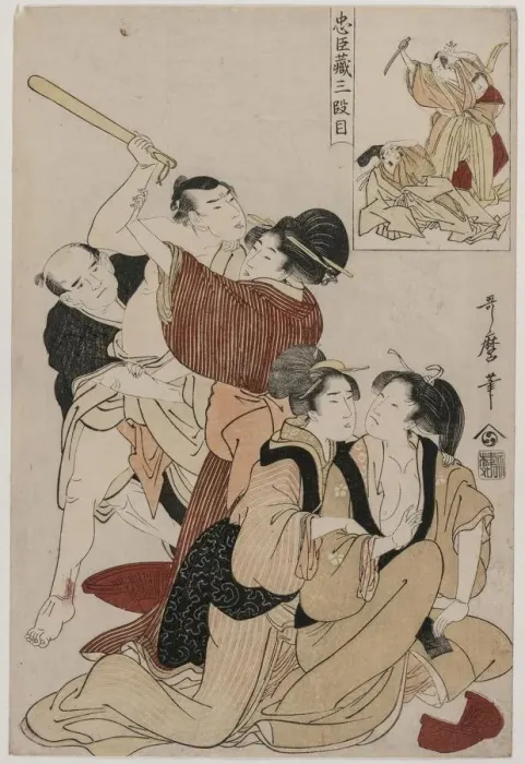 Framed Print : Chushingura: Act III of The Storehouse of Loyalty, late 1790s. Creator: Kitagawa Utamaro (Japanese Framed Print : Chushingura: Act III of The Storehouse of Loyalty, late 1790s. Creator: Kitagawa Utamaro (Japanese