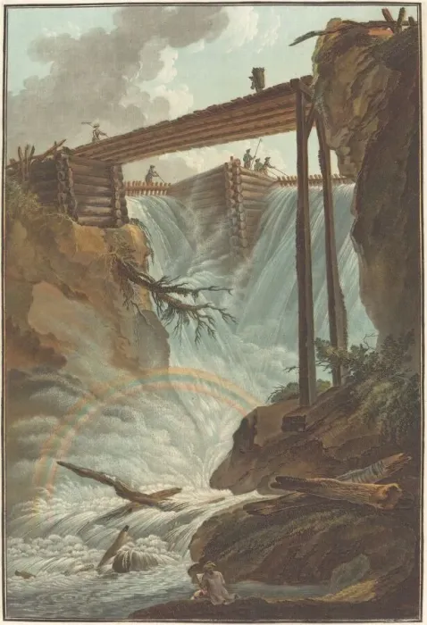 Framed Print : Chute de la Tritt dans la vallee de Muhlethal, 1776. Creator: Charles-Melchior Descourtis Framed Print : Chute de la Tritt dans la vallee de Muhlethal, 1776. Creator: Charles-Melchior Descourtis