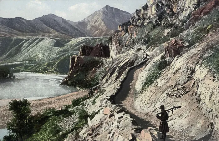 Framed Print : Chuyskiy Tract, on the Slopes of Kyngrar Cliff above the Confluence of the Yaloman... 1911-1913. Creator: Sergei Ivanovich Borisov Framed Print : Chuyskiy Tract, on the Slopes of Kyngrar Cliff above the Confluence of the Yaloman... 1911-1913. Creator: Sergei Ivanovich Borisov