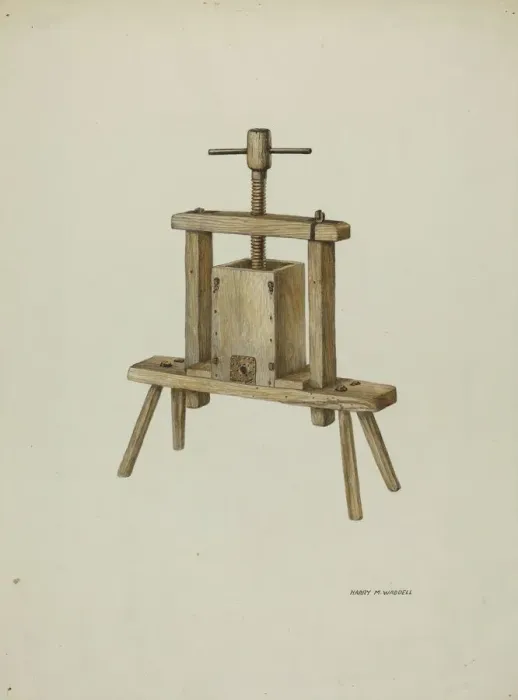 Framed Print : Cider Press, c. 1940. Creator: Harry Mann Waddell Framed Print : Cider Press, c. 1940. Creator: Harry Mann Waddell