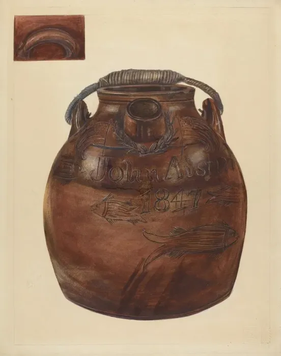 Framed Print : Cider or Water Jug, 1935 / 1942. Creator: Yolande Delasser Framed Print : Cider or Water Jug, 1935 / 1942. Creator: Yolande Delasser