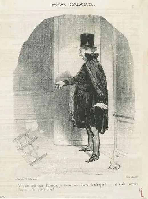 Framed Print : Ciel!...je trouve ma femme déménagée!, 19th century. Creator: Honore Daumier Framed Print : Ciel!...je trouve ma femme déménagée!, 19th century. Creator: Honore Daumier