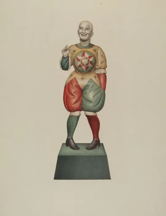 Framed Print : Cigar Store Figure: Clown, c. 1939. Creator: Robert Pohle Framed Print : Cigar Store Figure: Clown, c. 1939. Creator: Robert Pohle