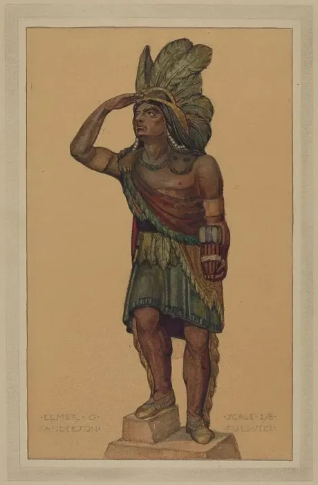 Framed Print : Cigar Store Indian, c. 1936. Creator: Elmer G Anderson Framed Print : Cigar Store Indian, c. 1936. Creator: Elmer G Anderson