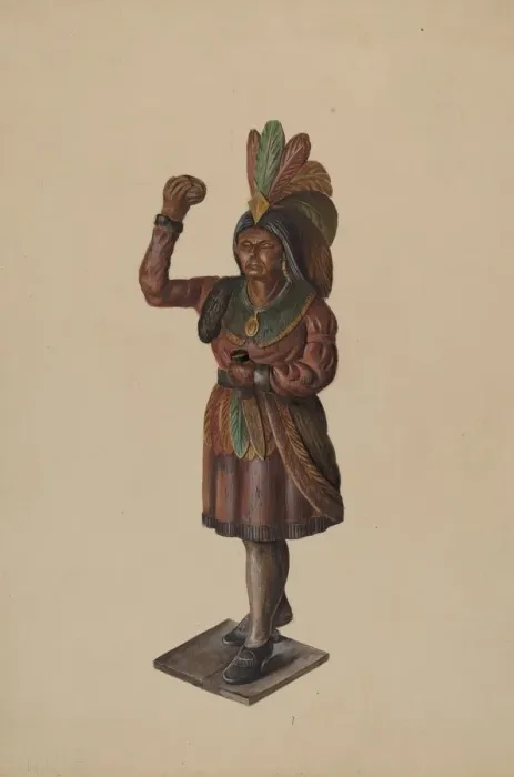 Framed Print : Cigar Store Indian, c. 1936. Creator: Walter Hochstrasser Framed Print : Cigar Store Indian, c. 1936. Creator: Walter Hochstrasser