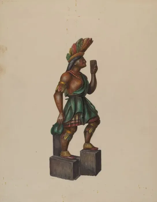 Framed Print : Cigar Store Indian, c. 1936. Creator: Walter Hochstrasser Framed Print : Cigar Store Indian, c. 1936. Creator: Walter Hochstrasser
