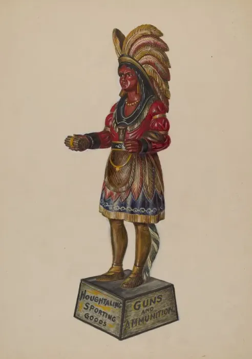 Framed Print : Cigar Store Indian, c. 1936. Creator: Walter Hochstrasser Framed Print : Cigar Store Indian, c. 1936. Creator: Walter Hochstrasser