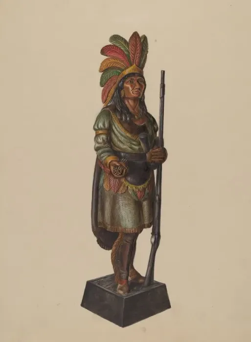 Framed Print : Cigar Store Indian, c. 1936. Creator: Walter Hochstrasser Framed Print : Cigar Store Indian, c. 1936. Creator: Walter Hochstrasser