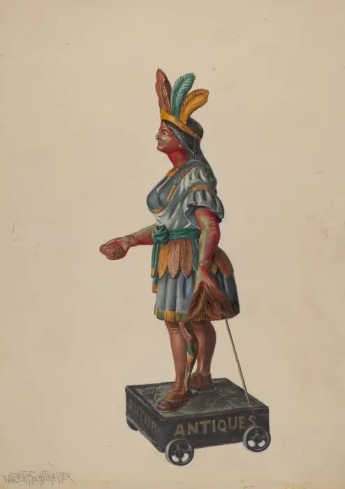 Framed Print : Cigar Store Indian, c. 1936. Creator: Walter Hochstrasser Framed Print : Cigar Store Indian, c. 1936. Creator: Walter Hochstrasser