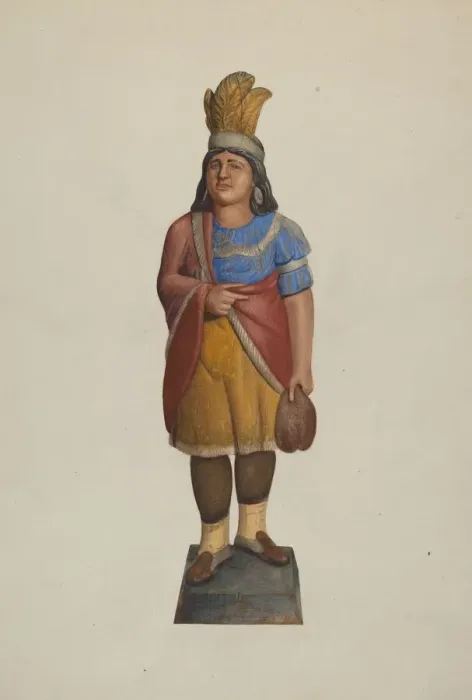 Framed Print : Cigar Store Indian, c. 1937. Creator: Alice Stearns Framed Print : Cigar Store Indian, c. 1937. Creator: Alice Stearns