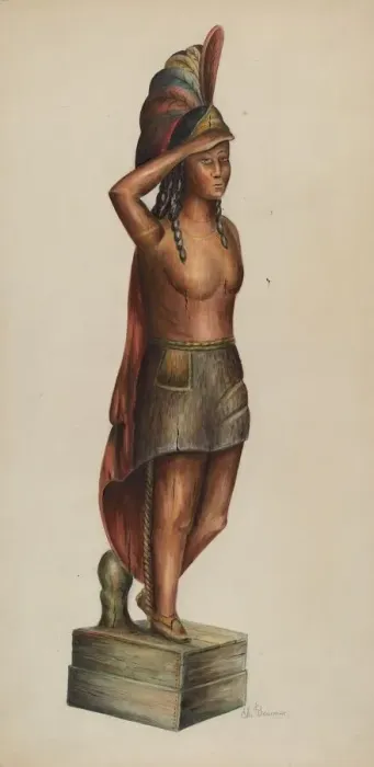 Framed Print : Cigar Store Indian, c. 1937. Creator: Charles Bowman Framed Print : Cigar Store Indian, c. 1937. Creator: Charles Bowman