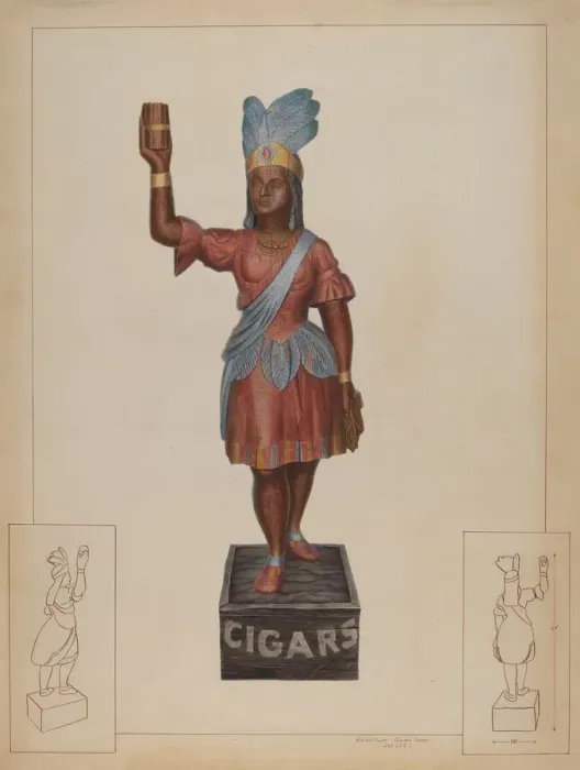 Framed Print : Cigar Store Indian, c. 1937. Creator: Edward L Loper Framed Print : Cigar Store Indian, c. 1937. Creator: Edward L Loper