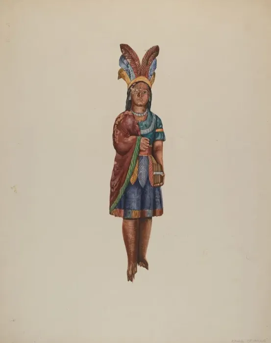 Framed Print : Cigar Store Indian, c. 1937. Creator: Einar Heiberg Framed Print : Cigar Store Indian, c. 1937. Creator: Einar Heiberg