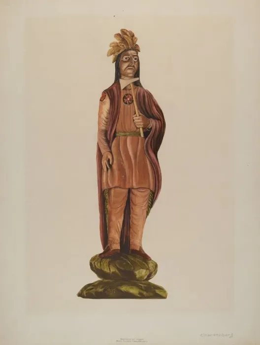 Framed Print : Cigar Store Indian, c. 1937. Creator: Einar Heiberg Framed Print : Cigar Store Indian, c. 1937. Creator: Einar Heiberg