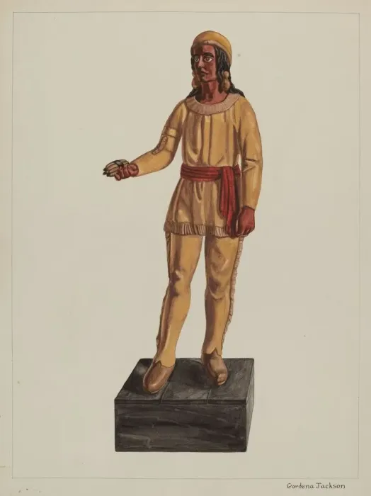 Framed Print : Cigar Store Indian, c. 1937. Creator: Gordena Jackson Framed Print : Cigar Store Indian, c. 1937. Creator: Gordena Jackson