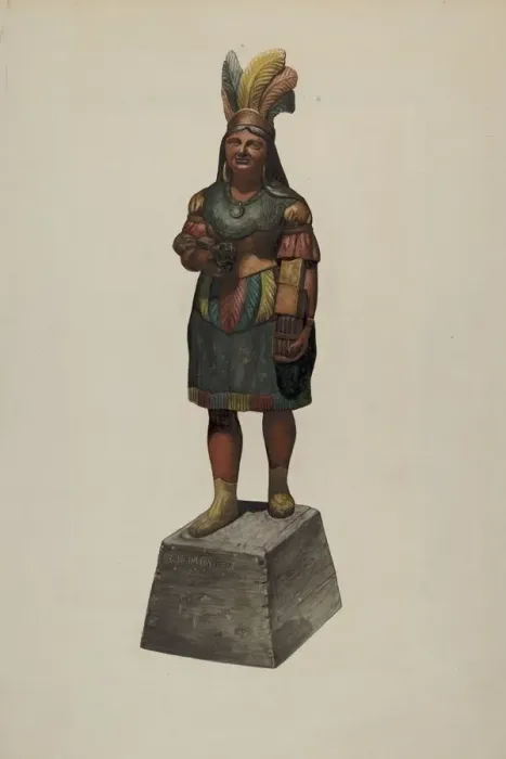 Framed Print : Cigar Store Indian, c. 1937. Creator: John Davis Framed Print : Cigar Store Indian, c. 1937. Creator: John Davis
