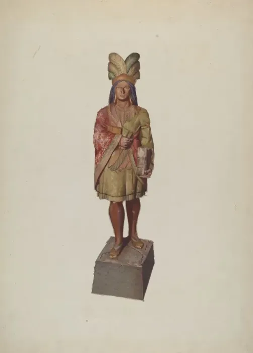 Framed Print : Cigar Store Indian, c. 1937. Creator: Joseph Goldberg Framed Print : Cigar Store Indian, c. 1937. Creator: Joseph Goldberg
