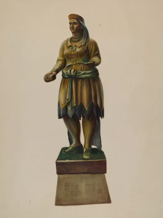 Framed Print : Cigar Store Indian, c. 1937. Creator: Walter Hochstrasser Framed Print : Cigar Store Indian, c. 1937. Creator: Walter Hochstrasser