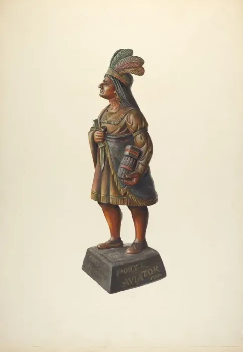 Framed Print : Cigar Store Indian, c. 1937. Creator: Walter Hochstrasser Framed Print : Cigar Store Indian, c. 1937. Creator: Walter Hochstrasser