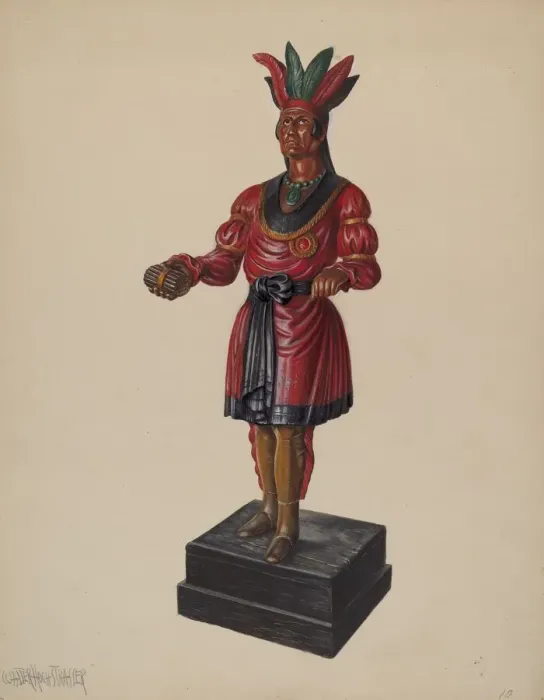 Framed Print : Cigar Store Indian, c. 1937. Creator: Walter Hochstrasser Framed Print : Cigar Store Indian, c. 1937. Creator: Walter Hochstrasser