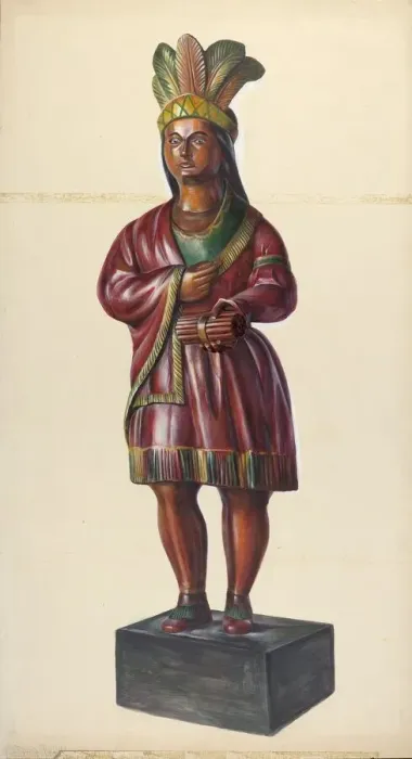 Framed Print : Cigar Store Indian, c. 1937. Creator: Walter Hochstrasser Framed Print : Cigar Store Indian, c. 1937. Creator: Walter Hochstrasser