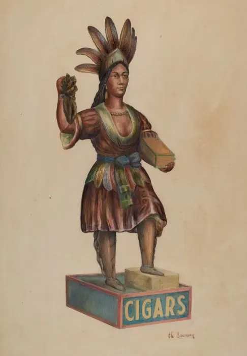 Framed Print : Cigar Store Indian, c. 1938. Creator: Charles Bowman Framed Print : Cigar Store Indian, c. 1938. Creator: Charles Bowman