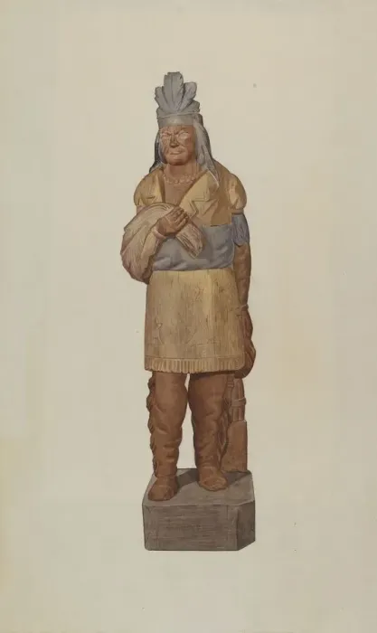 Framed Print : Cigar Store Indian, c. 1938. Creator: Henry Tomaszewski Framed Print : Cigar Store Indian, c. 1938. Creator: Henry Tomaszewski