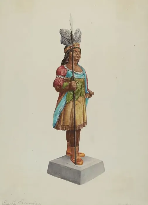 Framed Print : Cigar Store Indian, c. 1938. Creator: Lucille Lacoursiere Framed Print : Cigar Store Indian, c. 1938. Creator: Lucille Lacoursiere