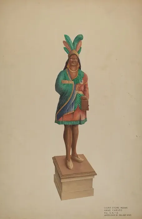 Framed Print : Cigar Store Indian, c. 1938. Creator: Rolland Ayres Framed Print : Cigar Store Indian, c. 1938. Creator: Rolland Ayres
