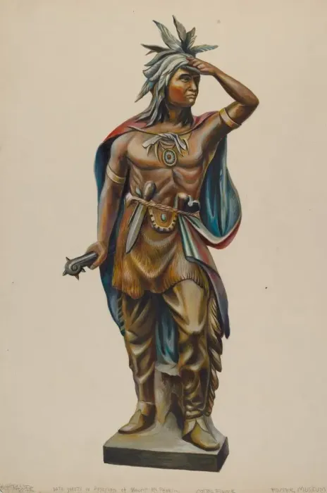 Framed Print : Cigar Store Indian, c. 1938. Creator: Walter Hochstrasser Framed Print : Cigar Store Indian, c. 1938. Creator: Walter Hochstrasser