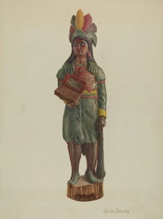Framed Print : Cigar Store Indian, c. 1939. Creator: Adele Brooks Framed Print : Cigar Store Indian, c. 1939. Creator: Adele Brooks