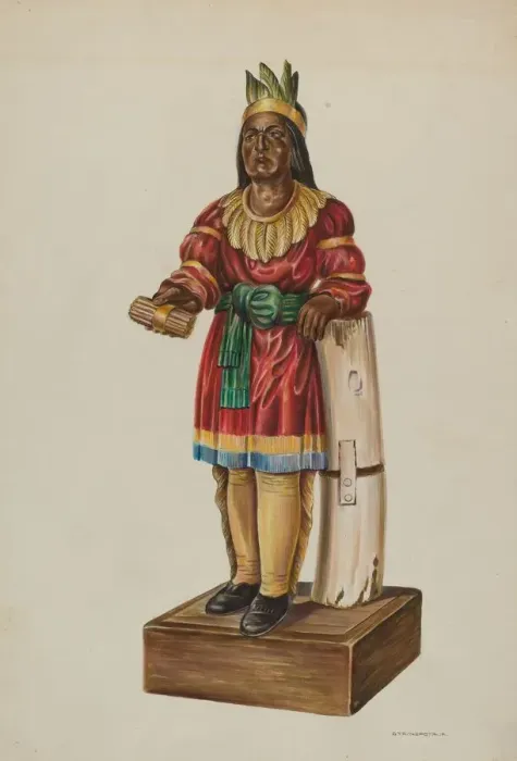 Framed Print : Cigar Store Indian, c. 1939. Creator: Gerald Transpota Framed Print : Cigar Store Indian, c. 1939. Creator: Gerald Transpota