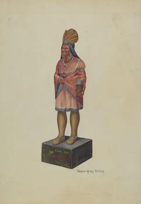 Framed Print : Cigar Store Indian, c. 1940. Creator: N. H. Yeckley Framed Print : Cigar Store Indian, c. 1940. Creator: N. H. Yeckley