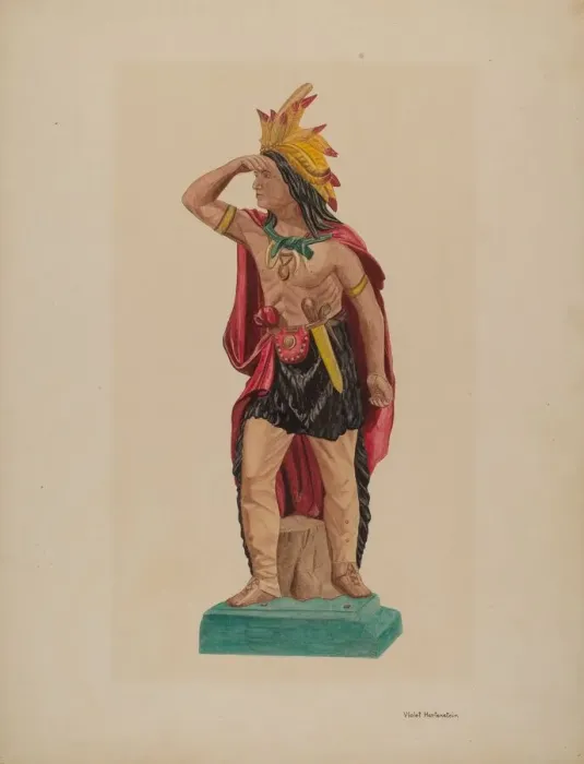 Framed Print : Cigar Store Indian, c. 1941. Creator: Violet Hartenstein Framed Print : Cigar Store Indian, c. 1941. Creator: Violet Hartenstein