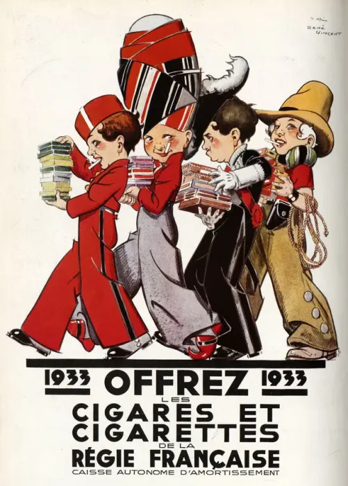 Framed Print : Cigarettes de la re?gie Franc?aise, 1932. Creator: Vincent, Rene (1879-1936) Framed Print : Cigarettes de la re?gie Franc?aise, 1932. Creator: Vincent, Rene (1879-1936)