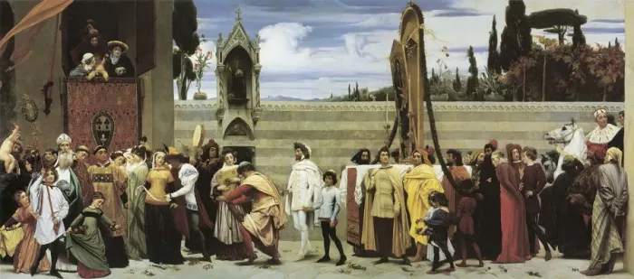 Framed Print : Cimabues Celebrated Madonna is carried in Procession through the Streets of Florence, 1853-1855. Artist: Frederic Leighton Framed Print : Cimabues Celebrated Madonna is carried in Procession through the Streets of Florence, 1853-1855. Artist: Frederic Leighton