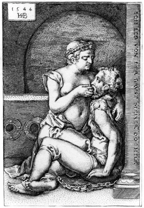 Framed Print : Cimon and Pero, 1544 (1849). Artist: Sebald Beham Framed Print : Cimon and Pero, 1544 (1849). Artist: Sebald Beham