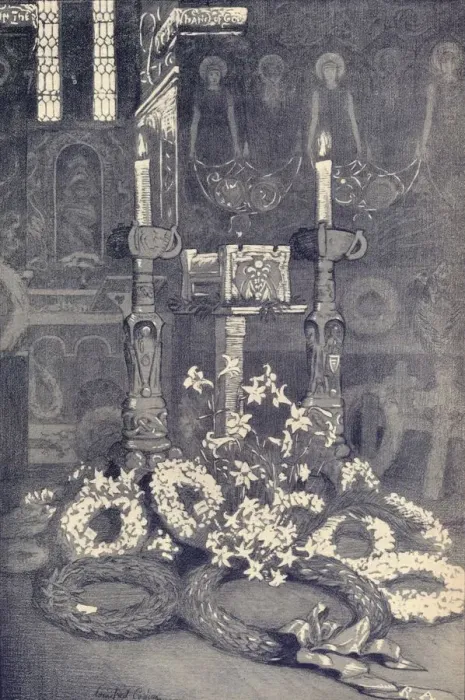 Framed Print : The Cinerary Casket of G. F. Watts, R. A. Compton Mortuary Chapel, Thursday, 7 July, 1904, c1904. Artist: Winifred Cooper Framed Print : The Cinerary Casket of G. F. Watts, R. A. Compton Mortuary Chapel, Thursday, 7 July, 1904, c1904. Artist: Winifred Cooper