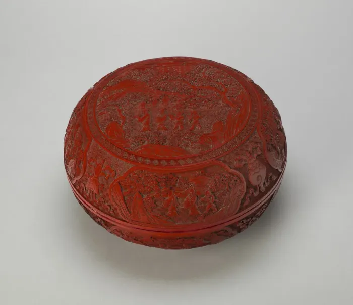 Framed Print : Cinnabar Lacquer Scholar in Landscape Box and Cover, Qing dynasty Framed Print : Cinnabar Lacquer Scholar in Landscape Box and Cover, Qing dynasty