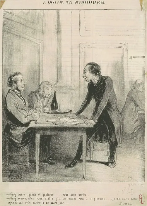 Framed Print : Cinq coeurs, quinte et quatorze... 19th century. Creator: Honore Daumier Framed Print : Cinq coeurs, quinte et quatorze... 19th century. Creator: Honore Daumier
