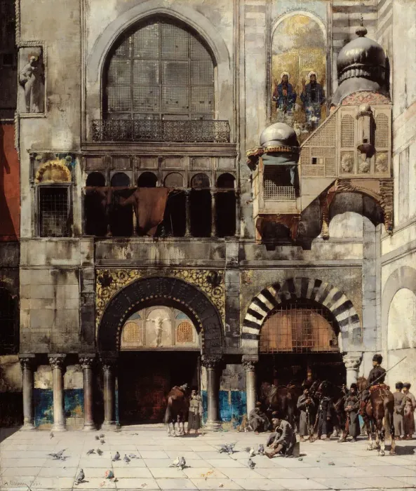 Framed Print : Circassian Cavalry Awaiting their Commanding Officer at the Door of a Byzantine Monument Framed Print : Circassian Cavalry Awaiting their Commanding Officer at the Door of a Byzantine Monument