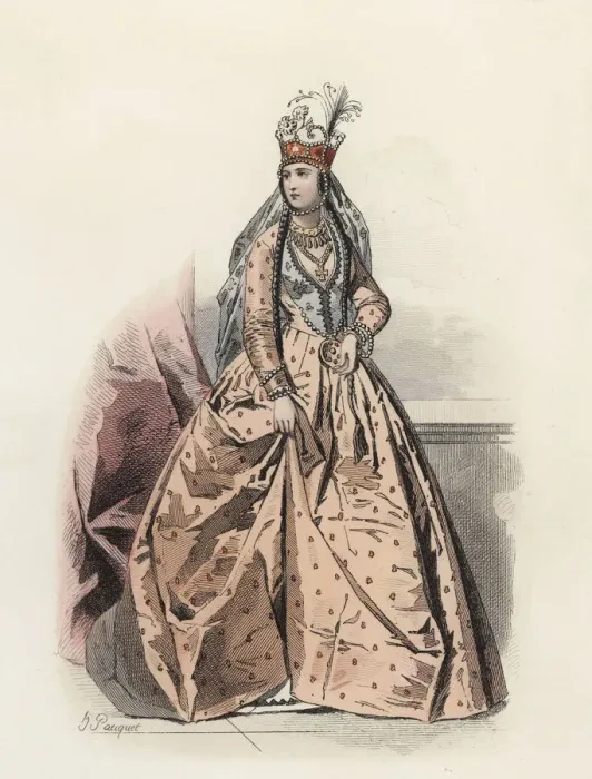 Framed Print : Circassian princess, in the modern age, color engraving 1870 Framed Print : Circassian princess, in the modern age, color engraving 1870