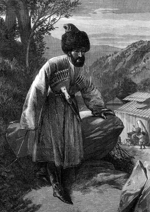 Framed Print : Circassian of the Soubash...'All Round the World, exhibition of sketches by W. Simpson, 1874. Creator: William Hollidge Framed Print : Circassian of the Soubash...'All Round the World, exhibition of sketches by W. Simpson, 1874. Creator: William Hollidge