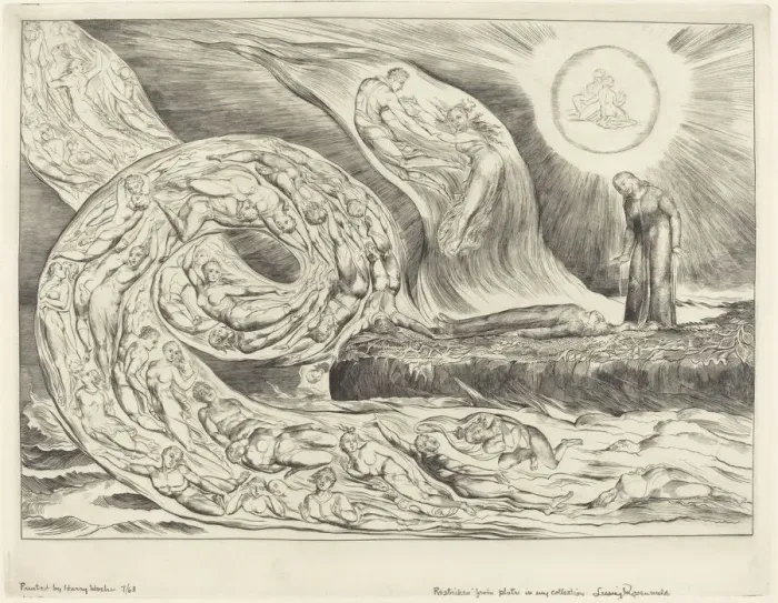 Framed Print : The Circle of the Lustful: Paolo and Francesca, 1827. Creator: William Blake Framed Print : The Circle of the Lustful: Paolo and Francesca, 1827. Creator: William Blake
