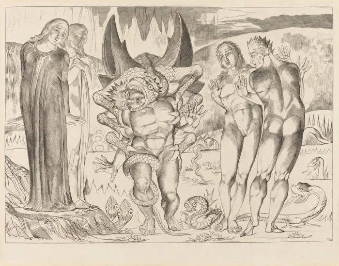 Framed Print : The Circle of the Thieves; Agnolo Brunelleschi Attacked by a Six-Footed Serpent, 1827 Framed Print : The Circle of the Thieves; Agnolo Brunelleschi Attacked by a Six-Footed Serpent, 1827