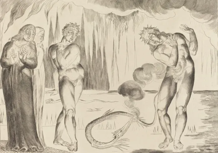 Framed Print : The Circle of the Thieves; Buoso Donati Attacked by the Serpent, 1827 Framed Print : The Circle of the Thieves; Buoso Donati Attacked by the Serpent, 1827