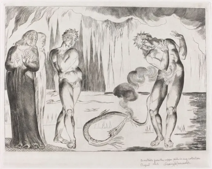Framed Print : The Circle of the Thieves; Buoso Donati Attacked by the Serpent, 1827 Framed Print : The Circle of the Thieves; Buoso Donati Attacked by the Serpent, 1827