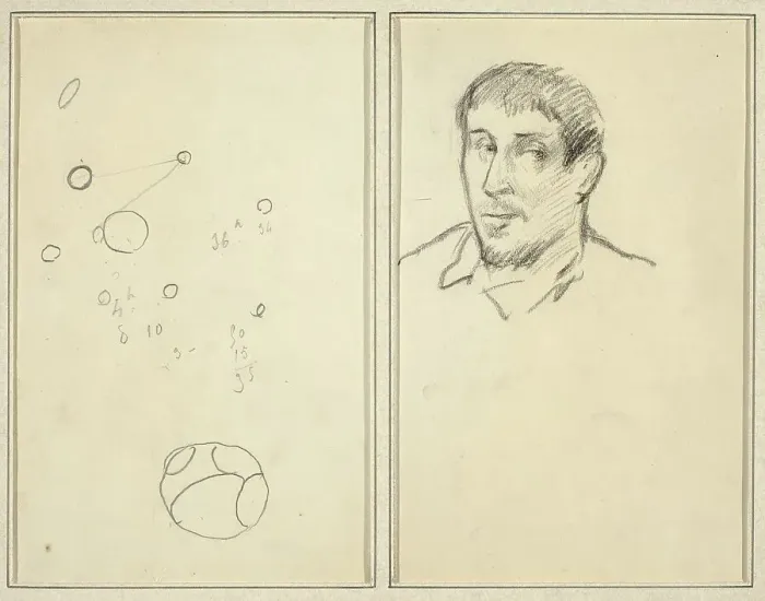 Framed Print : Circles and Numbers; Self-Portrait [recto], 1884-1888. Creator: Paul Gauguin